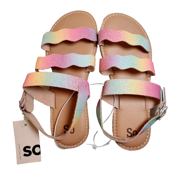 SO Youth Girl's Slip On Single Buckle Slide Sandals Rainbow Size:2 - Picture 1 of 6
